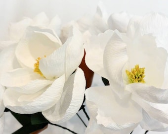 Kwiat magnolii z papieru, dekoracje z magnolii, duże kwiaty z papieru, bukiet ślubny z magnolii
