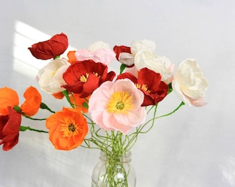 Paper poppies, Crepe Paper poppy, Poppy centerpiece, Poppy bouquet