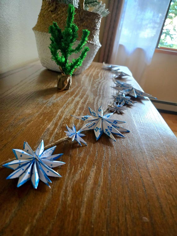 Christmas Star Garland,  Folk Christmas Garland,  Paper Christmas Garland Cottage Christmas Decor
