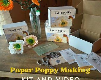 Paper Flower Poppy Tutorial and Kit, Paper Flower Kit, Crafting Kit