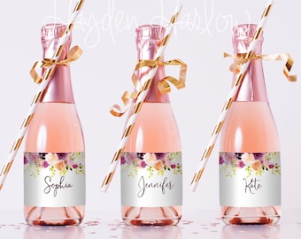 Custom Mini Champagne Bottle Labels - water resistant (WATERCOLORVIOLETS) - bottles not included (mcl)