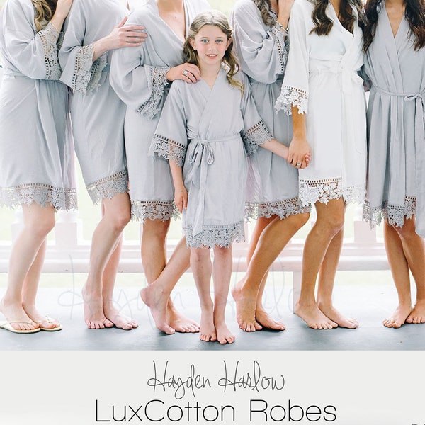 CHILDREN's sized - COTTON Robe w/matching LUX lace -18 colors | sizes 6 month through teen , child sizes| Monogrammable, Customizable Cotton