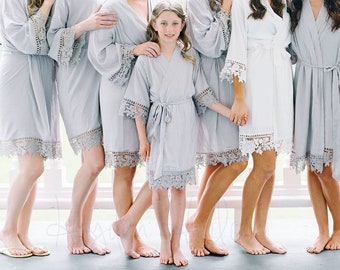 CHILDREN's sized - COTTON Robe w/matching LUX lace -18 colors | sizes 6 month through teen , child sizes| Monogrammable, Customizable Cotton