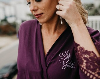 VIOLET purple Cotton Robe sizes XS thru 5XL with lace trim -Monogrammable | petite and plus sizes - Bridesmaid gift, bridal or flower girl