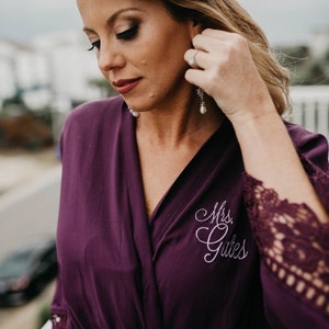 VIOLET purple Cotton Robe sizes XS thru 5XL with lace trim -Monogrammable | petite and plus sizes - Bridesmaid gift, bridal or flower girl