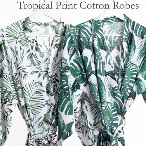 Tropical Robe Monstera Palm Leaf Green Bridesmaid Robes - Etsy