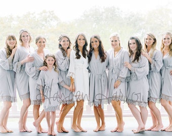 COTTON Robe w/matching LUX lace -your choice of 14 colors - Monogrammable | sizes  XS thru 3XL, child sizes - Bridesmaid gift, bridal