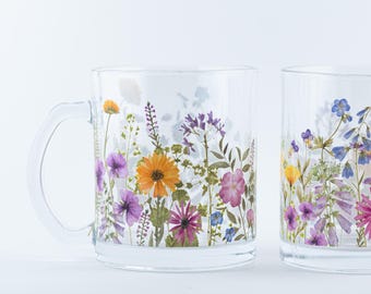 Botanische Glasbecher-Set, Blumen, Kaffee, Tee, Arbeit Bestie Geschenk