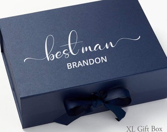 XLarge Personalized Luxury Gift Box with Ribbon | Groom | Groomsmen | Bride | Bridesmaid | Food safe - XL Rectangle (XLRib)