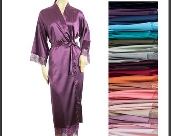 NEW! Midi Length Satin & Lace robe - Adult Sizes 0 thru 5XL | long robe | gift | bride | honeymoon | bridesmaid Robe | long