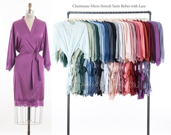 MicroStretch Satin Charmeuse Robe w/lace trim | Monogrammable | Sizes 0-30 | Children + Plus Sizes  | Bridesmaid | Gift | wedding | petite