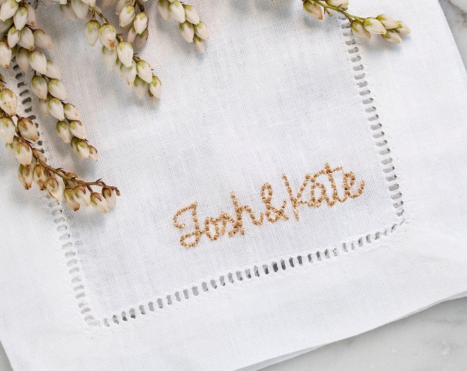 Personalized Embroidered Cocktail Napkins with Minimalist Custom Name Set of 4, 6, 12 |