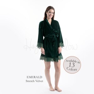 EMERALD Green Luxurious Stretch Velvet & Lace robe -Adult Sizes 0 thru 5XL, child sizes| bridesmaid Robe |Customizable