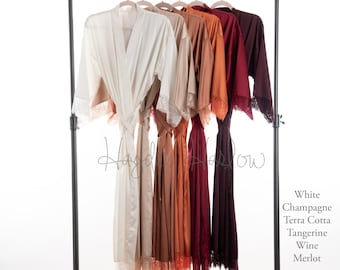 NEW! Midi Length Satin & Lace robe - Adult Sizes 0 thru 3XL | long robe | gift | bride | honeymoon | bridesmaid Robe | long