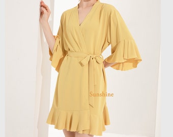 NEW! Soft Ruffle Robe sizes XS to 5XL | 22 colors | Embroidered & Customizable Bridesmaid Robe | child and teen sizes too! Yellow