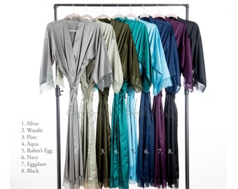NEW! Midi Length Satin & Lace robe - Adult Sizes 0 thru 3XL | long robe | gift | bride | honeymoon | bridesmaid Robe | long