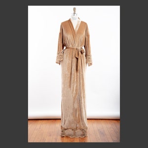 SAND Floor length Luxurious Stretch Velvet & Lace kimono robe- Sizes 0 thru 5XL | velvet robe |  bridesmaid| champagne | Long