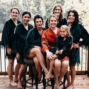 Stretch Velvet robe  in sizes XS thru 5XL,  luxurious Emerald Green - monogrammed, jr bridesmaid, child sizes| bridesmaid Robe |Customizable