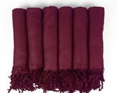 SET of 2, 3, 4, 5, 6, 7, 8, 9 or 10 Pashmina shawls in WINE-Burgundy - Bridesmaid Gift, Wedding Favor - Monogrammable