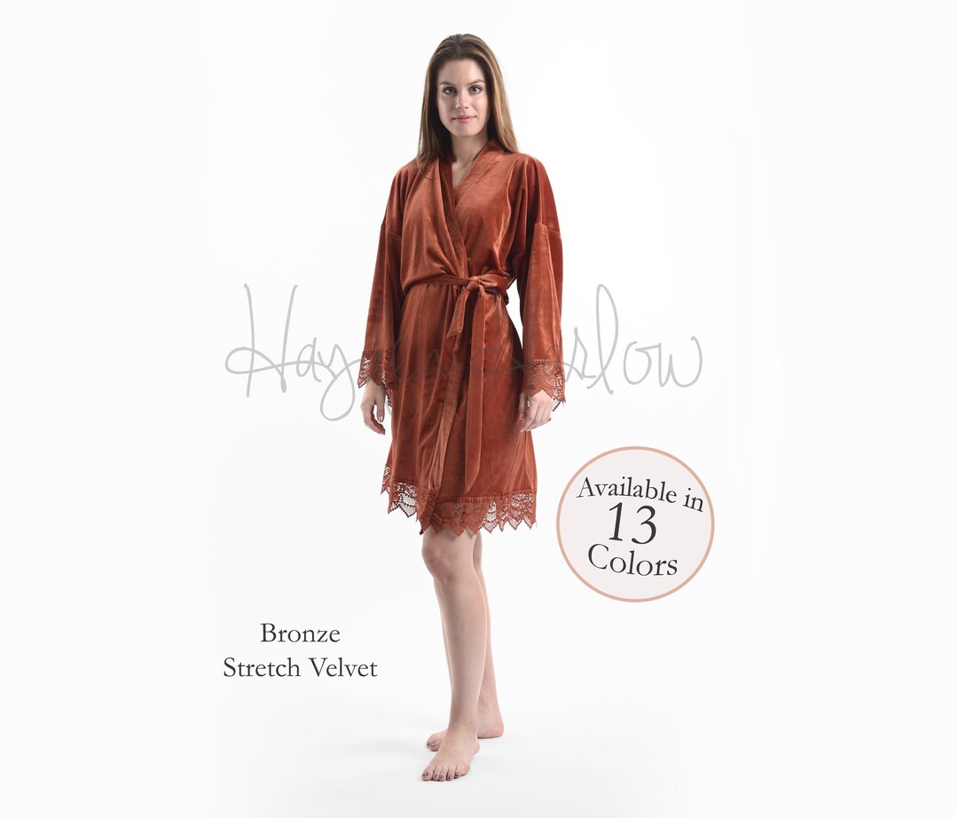 BRONZE Burnt Orange Luxurious Stretch Velvet & Lace Robe - Etsy