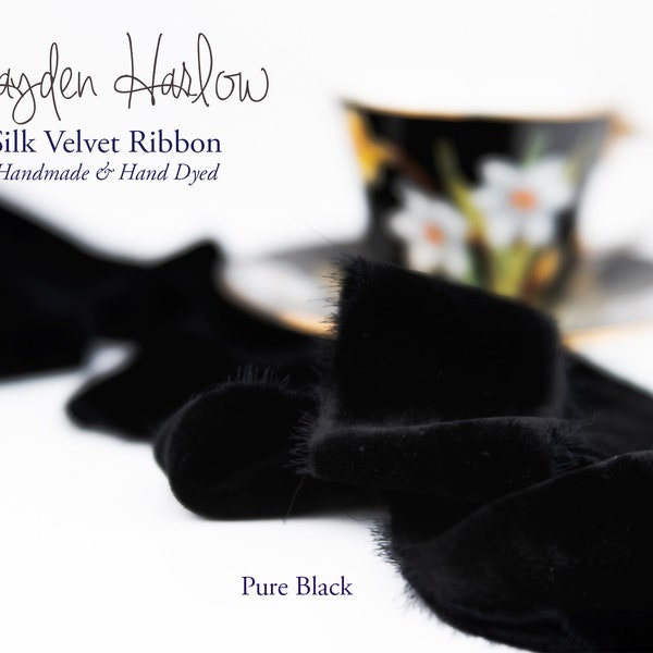 SILK Velvet Ribbon | Pure BLACK |Handmade | Hand Dyed | 1" | 2" | 3"  |  Stationery | bouquet | gift wrap | decor | wedding