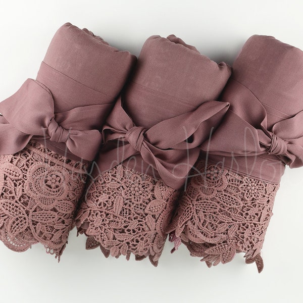 VINTAGE QUARTZ Cotton Robe in sizes XS thru 5XL with matching Lux lace trim -Monogrammed Bridesmaid gift, bridal, flower girl