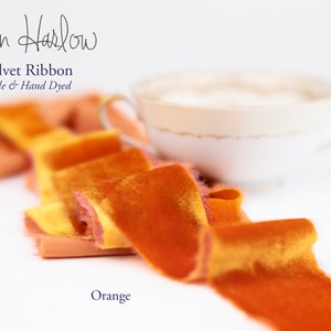 SILK Velvet Ribbon | ORANGE |Handmade | Hand Dyed  | 1" | 2" | 3"  |  Stationery | bouquet | gift wrap | decor | wedding