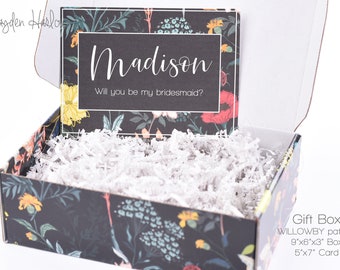 Exclusive all over print Gift Box with matching Card | bridesmaid proposal | mailer | luxury gift box | Medium | WILLOWBY black floral