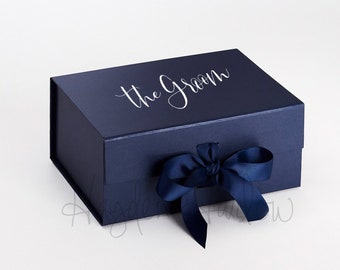 Personalized Luxury Gift Box with Ribbon | Groom | Groomsmen | Bride | Bridesmaid | Shower Gift | Food safe - MEDIUM Rectangle (A5D Box)