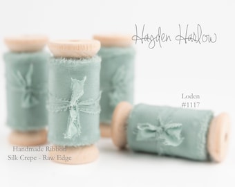 SILK Crepe Ribbon | LODEN| Handmade | Hand Dyed  1" | 2"   Stationery | bouquet | invitation | gift wrap (CR)