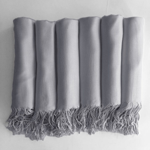 Pashmina shawl in Silver Grey - Bridesmaid Gift, Wedding Favor - Monogrammable - personalized