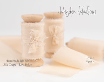 SILK Crepe Ribbon | CREME | Handmade | Hand Dyed  2"   Stationery | bouquet | invitation | gift wrap (CR)