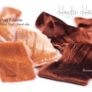 SILK Velvet Ribbon | BRONZE | GINGER |Handmade | Hand Dyed  |  1" | 2" | 3"  |  Stationery | bouquet | gift wrap | decor | wedding