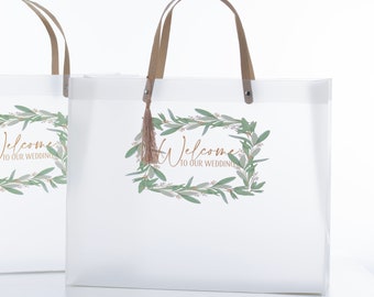 Frosted, Personalized gift bags, direct print favor bags for wedding weekend, birthdays or corporate gifts