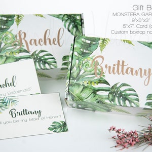 Exclusive all over print Gift Box with matching Card | bridesmaid proposal | mailer | luxury gift box | Medium | MONSTERA tropical leaf