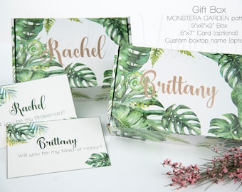 Exclusive all over print Gift Box with matching Card | bridesmaid proposal | mailer | luxury gift box | Medium | MONSTERA tropical leaf