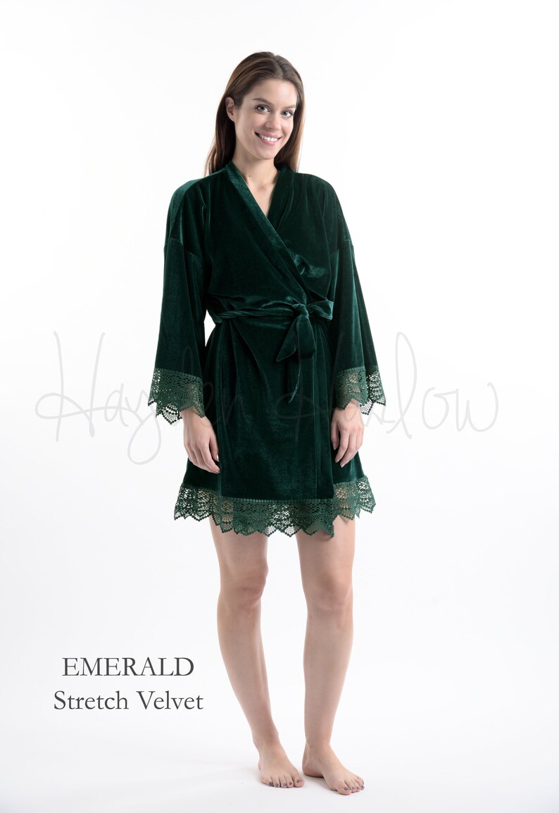 EMERALD Green Luxurious Stretch Velvet & Lace Robe adult Etsy