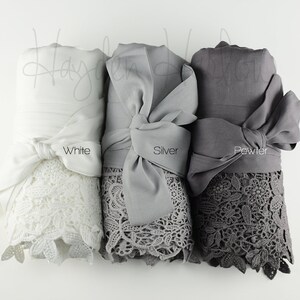 Ready to Ship WHITE, PEWTER or SILVER Cotton Robe matching Lux lace trim -sizes 0 thru 26