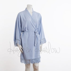PERIWINKLE Dusty blue Cotton Robe XS to 5XL size, matching LUX lace trim-monogrammed child sizes Bridesmaid gift, bridal or flower girl image 6