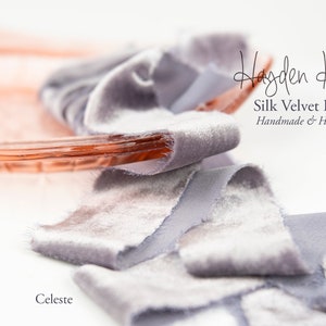 SILK Velvet Ribbon | CELESTE | Handmade | Hand Dyed | 1" | 2" | 3" | Stationery | bouquet | gift wrap | wedding | grey blue lavender