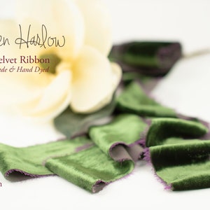 SILK Velvet Ribbon | EVERGREEN  |Handmade | Hand Dyed  |   1/2" | 1" | 2" | 3"  |  Stationery | bouquet | gift wrap | Green | wedding