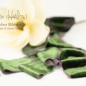 Fita de veludo de seda | SEMPRE VERDE | Feito à mão | Tingido à mão | 1/2" | 1" | 2" | 3" | Papelaria | buquê | embrulho para presente | Verde | casamento