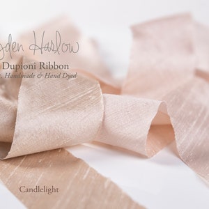 SILK Dupioni Ribbon, bias cut | CANDLELIGHT | BLUSH  |Handmade | Hand Dyed | 2" |  Stationery | bouquet | gift wrap | decor | wedding