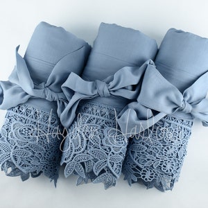 Dusty Blue Bridesmaid Robe, Cotton with Lace Trim, Monogram Option,  XS to 5XL, Wedding Gift,  Personalized Robe – Quick Ship
