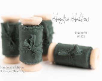 SILK Crepe Ribbon | SYCAMORE | Handmade | Hand Dyed  1" | 2"   Stationery | bouquet | invitation | gift wrap (CR)