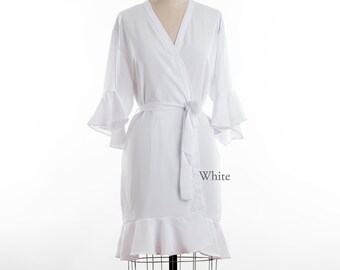 NEW! Soft Ruffle Robe sizes XS to 5XL | 22 colors | Embroidered & Customizable Bridesmaid Robe | child and teen sizes too!  White bridal