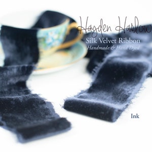 SILK Velvet Ribbon | INK | Handmade | Hand Dyed | 1" | 2" | 3" | Stationery | bouquet | gift wrap | wedding | navy blue