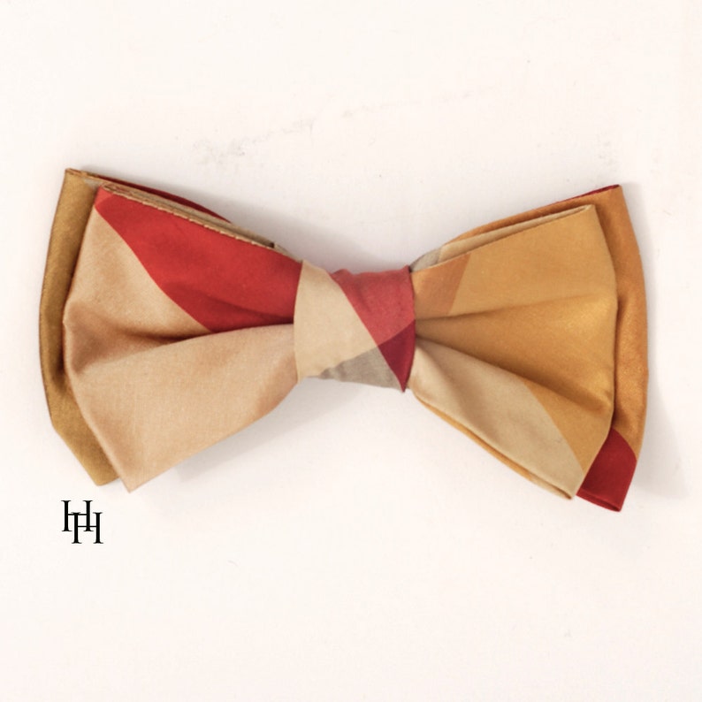 Silk Men/'s Bow Tie cranberry cream and gold colorblock plaid LIMITED EDITION Groomsmen Ringbearer