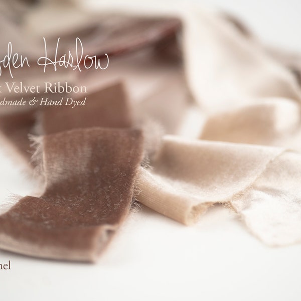SILK Velvet Ribbon | SAND  | CAMEL |Handmade | Hand Dyed | 1" | 2" | 3"  |  Stationery | bouquet | gift wrap | decor | wedding