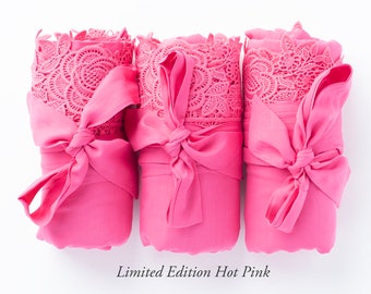 Exclusive Hot Pink Robe - Lux Cotton with Lace - XS to 5XL Sizes | Perfect for Bridesmaids and flower girls| Limited Quantities